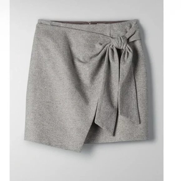 Aritzia Wilfred Dorine Mini Skirt Wool Cashmere Silk Wrap Grey Size 6 - Picture 3 of 9